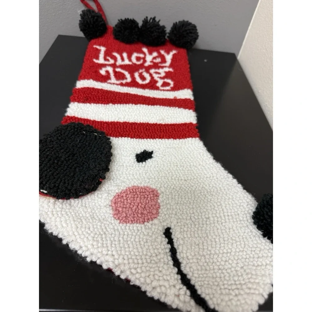 Lucky Dog Christmas Pom Pom Stocking Snoopy Peanuts Missing One Pom Pom